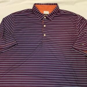 Men Greg Norman Dark Blue Light Blue Coral Striped Play Dry Polo Size XL